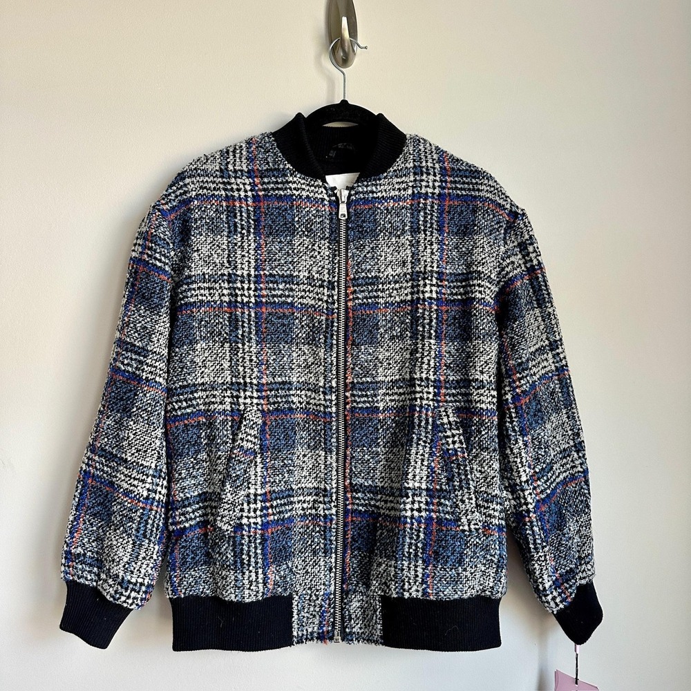 Avec Les Filles Jacket Womens‎ Extra Small Gray Plaid Tweed Bomber Wool Blend
